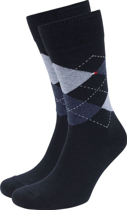 Tommy Hilfiger Check Sokken - 2 Pack - Donkerblauw - Gekamd Katoen