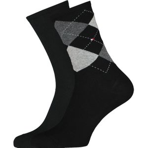 Tommy Hilfiger - Dames Sportsokken - Blauw/Zwart - Katoenmix - Geruite en Effen