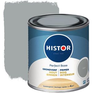 Histor Perfect Base Grondverf - Houtverf voor Binnen - Primer Verf voor Hout op Waterbasis - Uitstekende Hechting en Extra Dekking - Grijs - 0.25 L