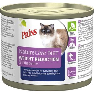 6x Prins NatureCare Diet Kattenvoer Nat Weight Reduction & Diabetic 200 gr