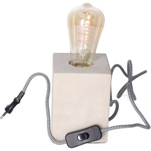 Anna's Collection Tafellamp Cement - grijs - hout - 9.5 x 9.5 x 13 cm - incl LED Retro