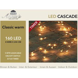 Cascade draadverlichting lichtsnoer met 160 lampjes classic warm wit met 8 lichtdraden