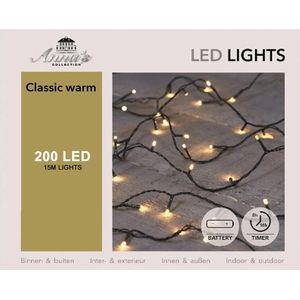 Coen Bakker Deco BV LED-Lichterkette Led Lights, Batterie außen 200 LED Classic warm 14,95m Timer