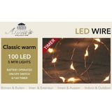 Draadverlichting koper met timer 100 klassiek warm witte leds op batterijen - Lichtdraad koperdraad met 100 LEDS