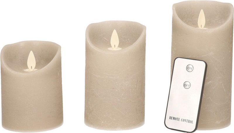 Anna's Collection LED kaarsen/stompkaarsen 3x st taupe afstandsbediening kaarsenset