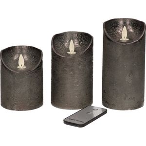 Anna's Collection Stompkaarsen - 3x st - antraciet grijs - LED kaarsen - afstandsbediening