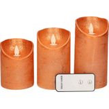 Anna's Collection Stompkaarsen - 3x st - koper - LED kaarsen - afstandsbediening