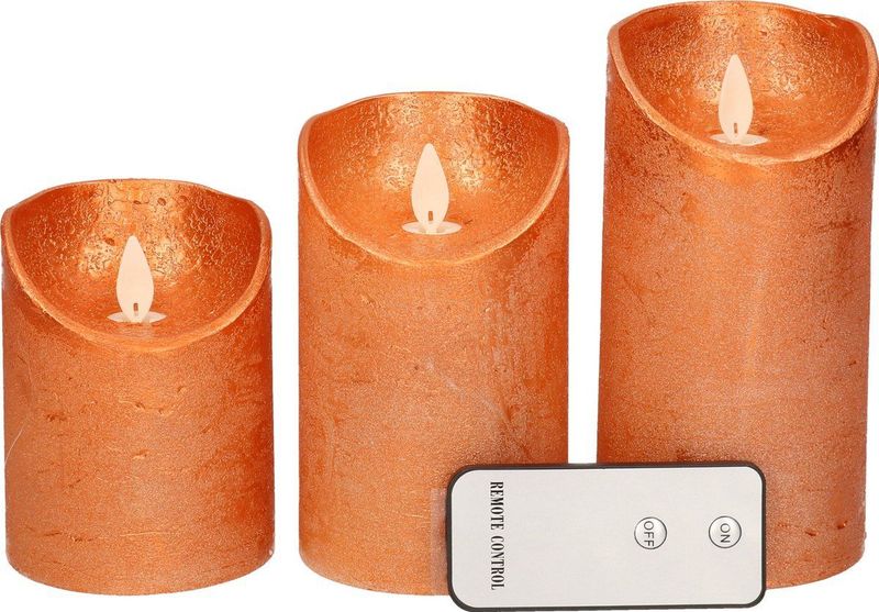 Anna's Collection Stompkaarsen - 3x st - koper - LED kaarsen - afstandsbediening