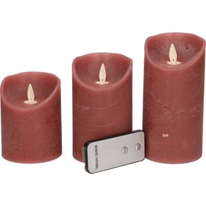Anna's Collection Stompkaarsen 3x st donkerroze LED kaarsen afstandsbediening