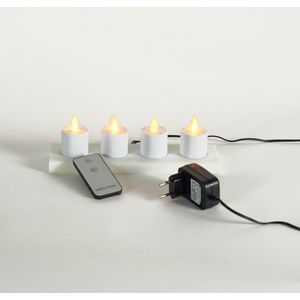 Anna's Collection Oplaadbare LED theelichtjes - 4x -wit - oplaadstation -afstandsbediening
