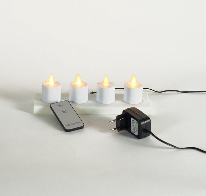 Anna's Collection Oplaadbare LED theelichtjes - 4x -wit - oplaadstation -afstandsbediening
