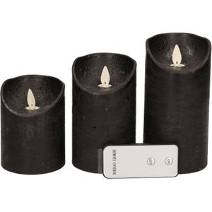 Anna's Collection Stompkaarsen - 3x st - zwart - LED kaarsen - afstandsbediening