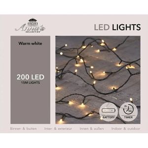 Anna's Collection Kerstverlichting - warm wit -1500 cm - 200 leds - zwart snoer - batterij