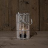 1x stuks witte ronde solar lantaarns van bamboe 32 cm - Tuinverlichting - Tuinlampen - Solarlampen op zonne-energie