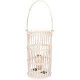 1x stuks witte ronde solar lantaarns van bamboe 32 cm - Tuinverlichting - Tuinlampen - Solarlampen op zonne-energie