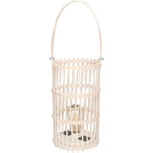 1x stuks witte ronde solar lantaarns van bamboe 32 cm - Tuinverlichting - Tuinlampen - Solarlampen op zonne-energie
