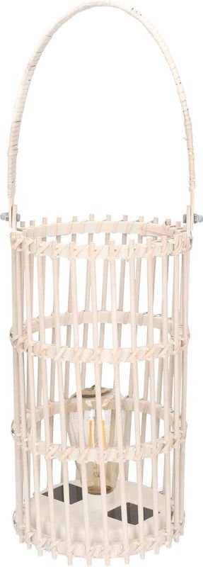 1x stuks witte ronde solar lantaarns van bamboe 32 cm - Tuinverlichting - Tuinlampen - Solarlampen op zonne-energie