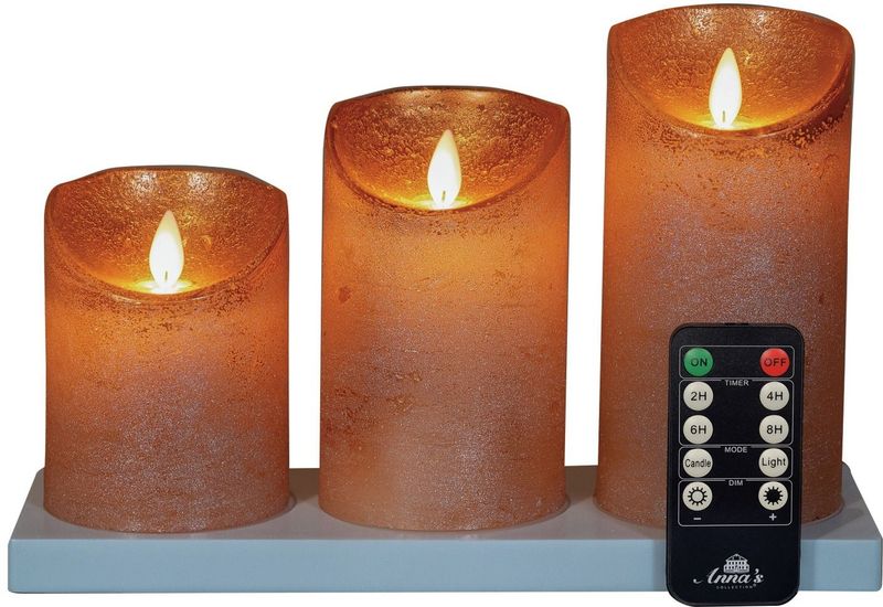 Anna's Collection - Stompkaarsen - Koper - 3x - Met Oplaadstation - LED Kaarsen - Afstandsbediening