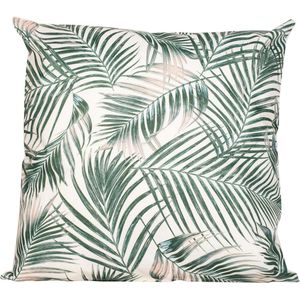 1x Bank/sier kussens voor binnen en buiten palm bladeren print 45 x 45 cm - Urban jungle tuin/huis kussens