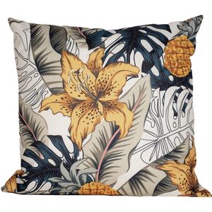 Anna's collection buitenkussen bloem - blauw/geel - 45 x 45 cm