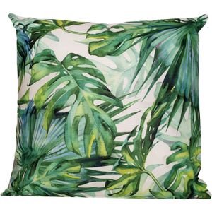 Buitenkussen monstera - wit/groen - 60 x 60 cm - Water en UV bestendig - Sierkussens