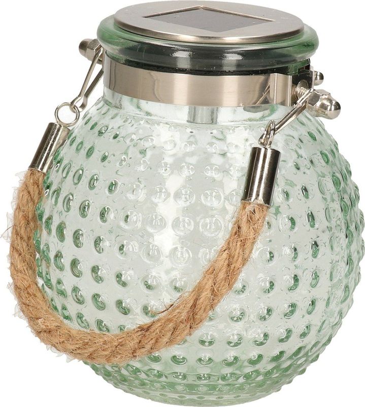Anna's collection Solar lantaarn glas - groen - bubbel structuur - 10 x 12 cm