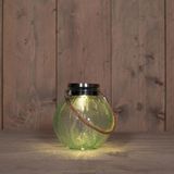 Groene solar lantaarn van gestreept glas rond 16 cm - Lantaarns