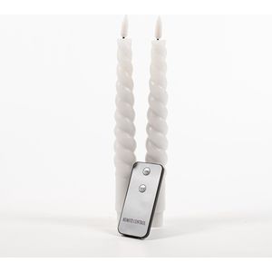 Anna's Collection LED dinerkaarsen swirl - wit - 2x st - 23 cm