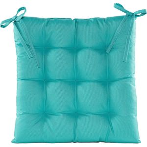 Anna's collection Stoelkussen gewatteerd - turquoise blauw - 38 x 38 cm - binnen/buiten