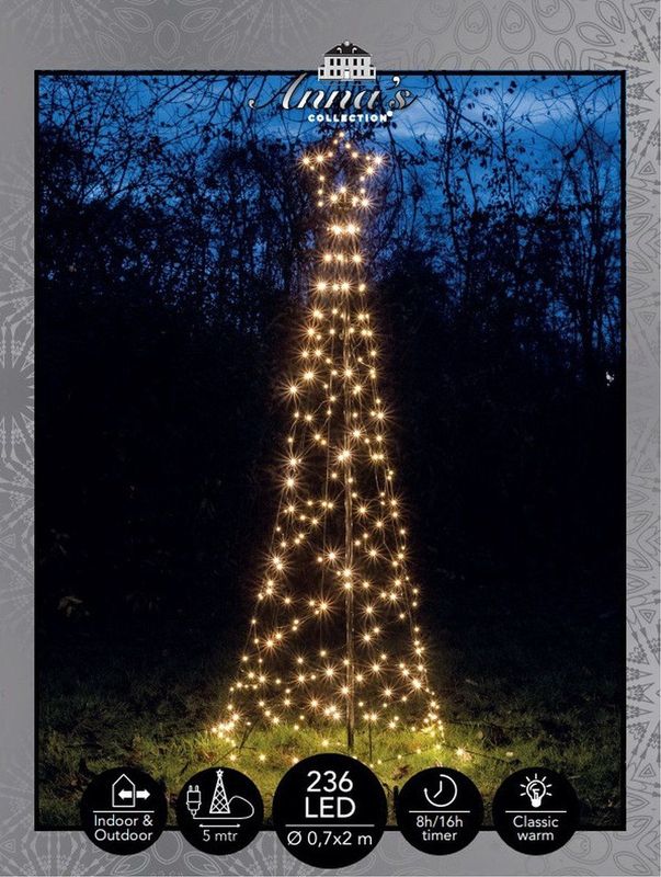 Anna's Collection Vlaggenmast kerstboom met ster - verlichting - 236 leds - 200 cm