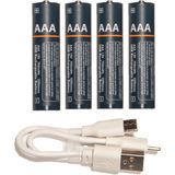 Anna Collection oplAAAdbare batterijen - AAA - 4x stuks - met USB kabel