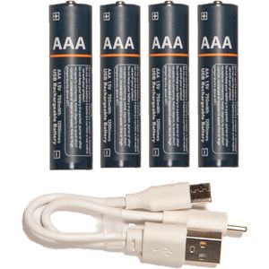 Oplaadbare batterijen - AAA - 4x stuks - met USB kabel - Penlites AA batterijen