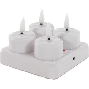 Anna's Collection Oplaadbare LED theelichtjes - 4x st - wit - H5 cm - met oplaadstation
