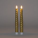 Anna's Collection LED dinerkaarsen swirl - goud - 2x st - 23 cm