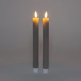Anna's Collection Led kaarsen/dinerkaarsen - 2x - taupe - ribbel - 23 cm - afstandsbediening