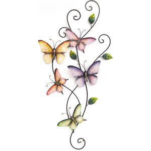 Anna's Collection Wand decoratie vlinders - pastel - 35 x 68 cm - metaal - muurdecoratie