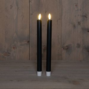 Led dinerkaarsen - 2x - zwart - 24 cm - 3D lont - warm wit licht - LED kaarsen