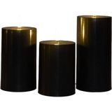 LED Outdoor kaars zwart set a 3 7,5x10/12,5/15cm 3D lont met timer 3x3AAA zwart Kunststof Anna's Choice Led kaars
