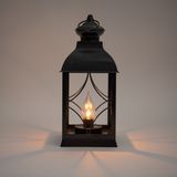 Anna's Collection Solar lantaarn - met vlameffect - 15 x 35 cm - zwart - metaal - tafellamp