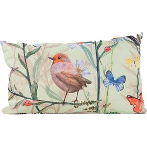 Sierkussen voor binnen en buiten - vogels - lichtgroen - 30 x 50 cm - tuinkussen