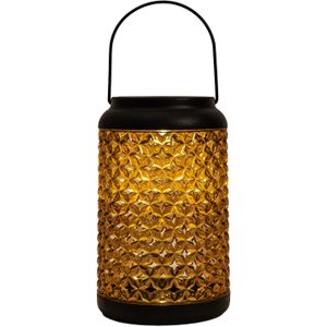 Solar lantaarn - voor buiten - D12,5 x H20 cm - amber glas - tafellamp - Lantaarns