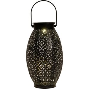 Anna's Collection Solar lantaarn - voor buiten - D13 x H24 cm - zwart - metaal - tafellamp