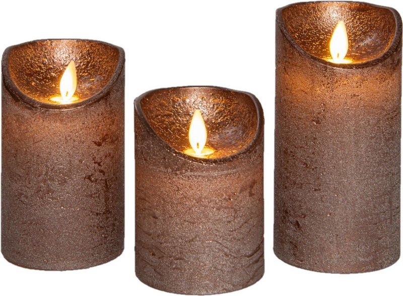 Anna Collection LED stompkaarsen - 3x - brons - stompkaarsen