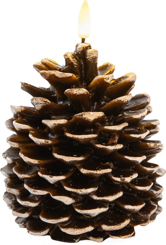 Anna's Collection - LED Dennenappel Kaars - Bruin - 12.5 x 10.5 cm - Met Timer