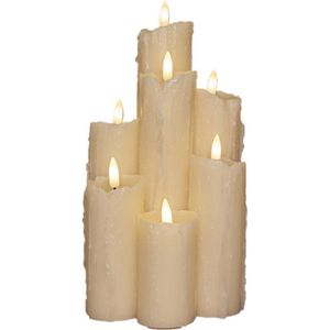 Anna's Collection - Wax - LED Druipkaarsen Set - Ivoor - 7-delig - 3D Vlam - Timer - 25,5 cm