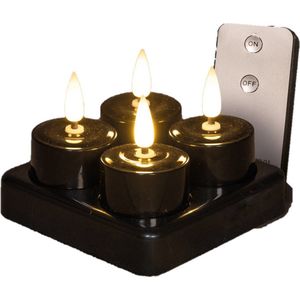 Anna's Collection Oplaadbare LED theelichtjes 4x st zwart H5 met oplaadstation