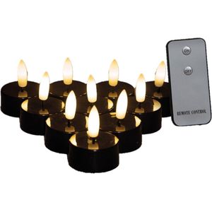 yunsheng Pakket van 12 oplaadbare theelichtjes met afstandsbediening en 4/6H timer, oplaadbare vlamloze flikkerende LED-kaarsen met 2 USB-kabels, 3D siliconen lont, warm wit licht voor woondecoratie