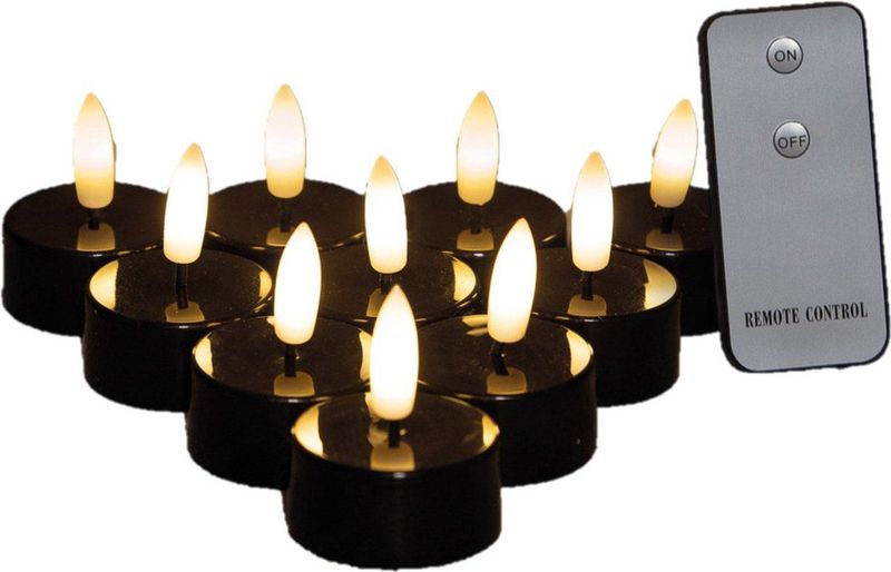 Anna's Collection LED theelichtjes/waxinelichtjes - 10x st - zwart - D3,5 x H1,5 cm