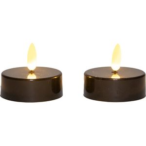Anna's Collection Jumbo theelichtjes/waxinelichtjes 2x zwart D6 x H4,5 3D vlam timer kaarsen