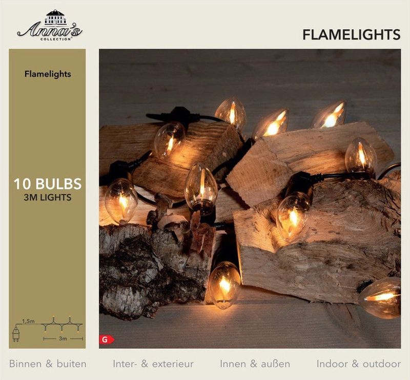 Anna's Collection Vlamverlichting - 10 vlameffect lampjes - 300 cm - warm wit - lichtsnoer